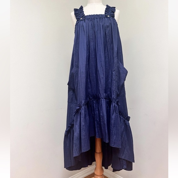 Brogger Dresses & Skirts - Brøgger Women's Dress Size L Navy Blue Ruffle Sleeveless Made In England